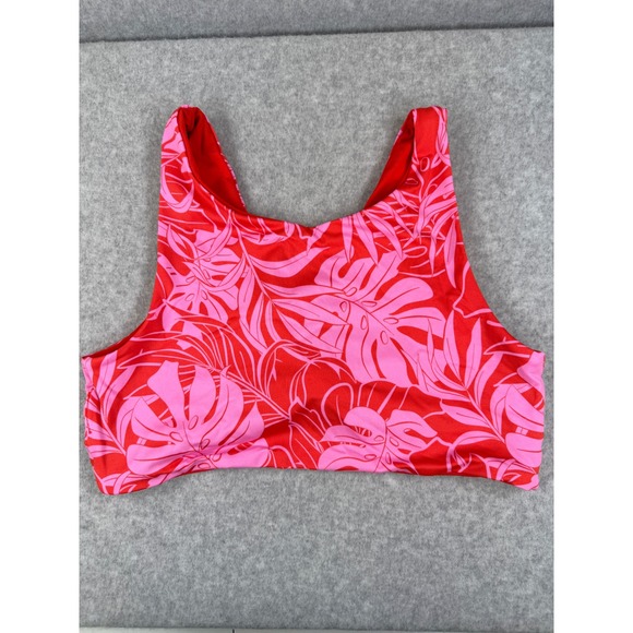 PINK Active XL Sports Bra Red Pink‎ Floral Leaf Twist Front Lightly Lined NWT - Picture 7 of 7